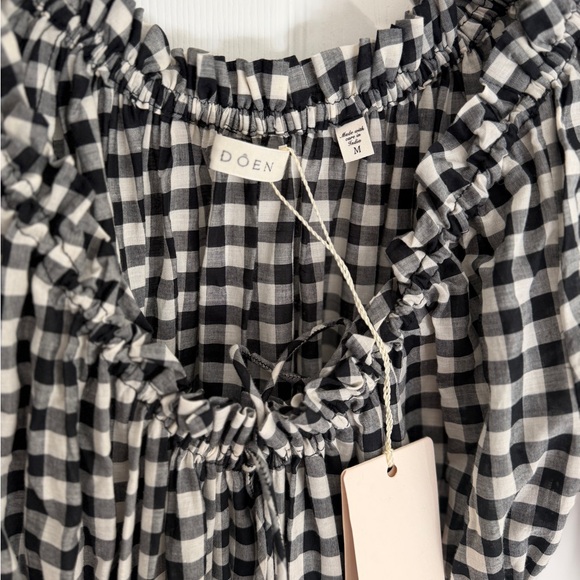 DÔEN Ischia Gingham Cotton Tie-Waist Midi Dress - Noir Greta Gingham - Picture 7 of 8